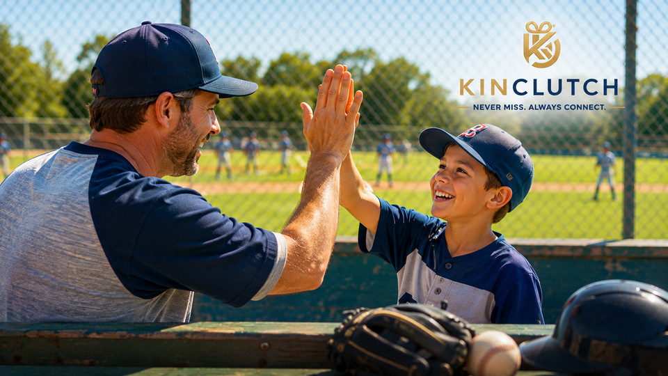 A father and son celebrating together at a baseball game